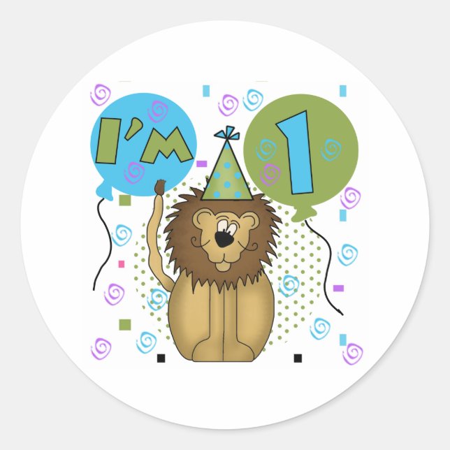 Lion I'm 1 First Birthday Classic Round Sticker (Front)