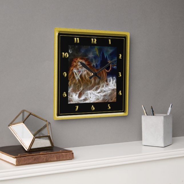 Lion in a dream square wall clock (Office)