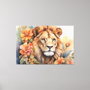 Lion in Bloom Fine Serene Wild Animal  Canvas Print