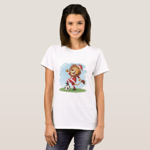 Lion in Christmas costume and soccer ball T-Shirt