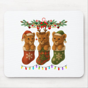Lion In Christmas Socks Lights Lion Xmas  Mouse Pad
