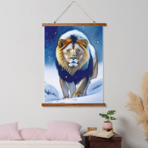 Lion in Ice Nature Wildlife Hanging Tapestry