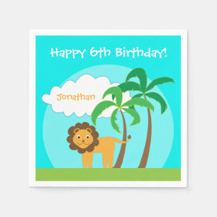 Lion in Jungle Safari Childs Birthday Party Napkin