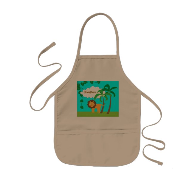 Lion in Jungle with Palm Trees Personalized Kids Apron (Front)