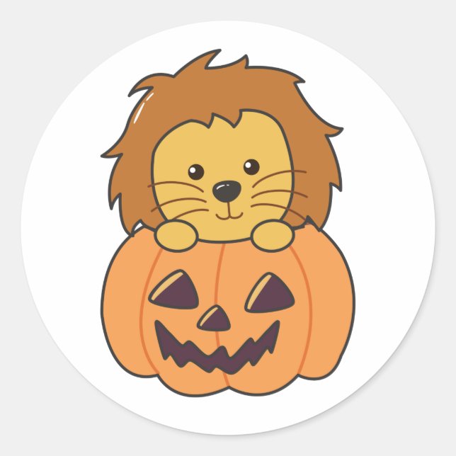 Lion In Pumpkin Orange Koalas Halloween Lion Classic Round Sticker (Front)