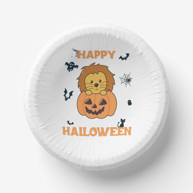 Lion In Pumpkin Sweet Lions Happy Halloween Paper Plate (Front)
