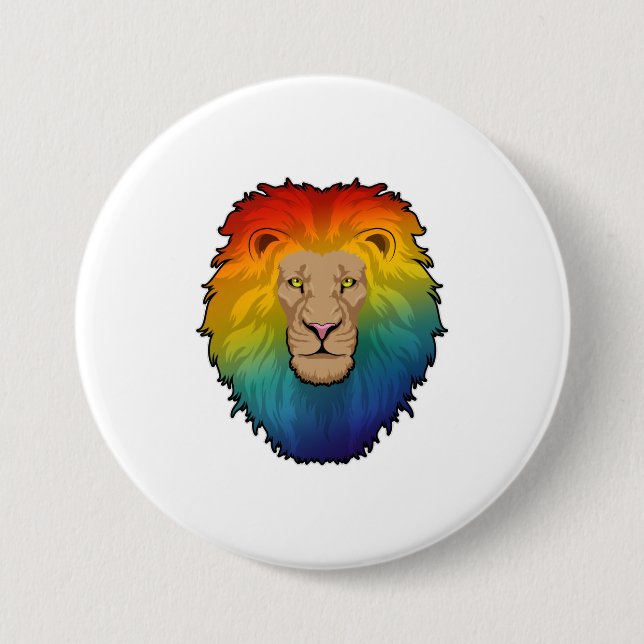 Lion in Rainbow Colours 3 Inch Round Button (Front)