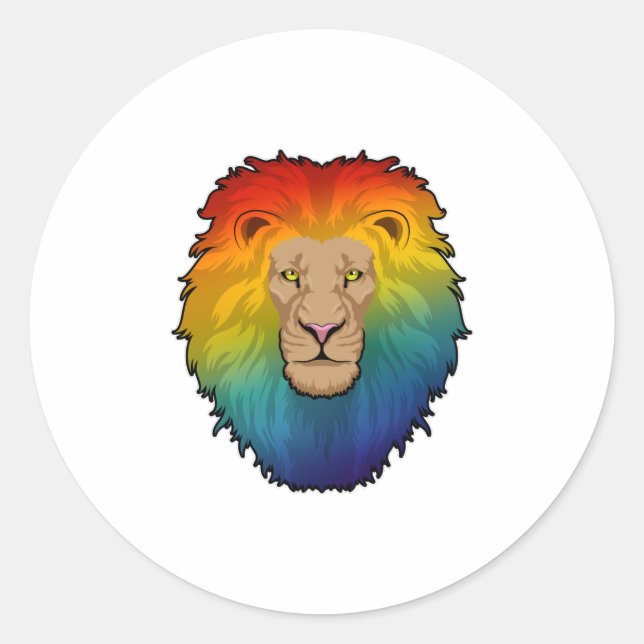 Lion in Rainbow Colours Classic Round Sticker (Front)