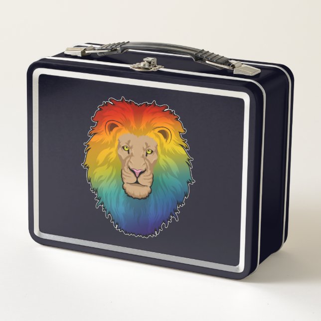 Lion in Rainbow Colours Metal Lunch Box (Front)