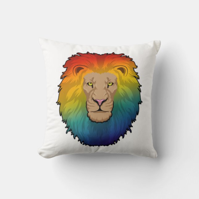 Lion in Rainbow Colours Throw Pillow (Front)
