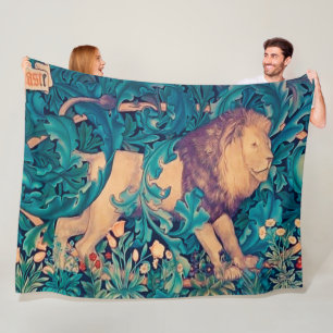 Lion in The Forest, William Morris Fleece Blanket
