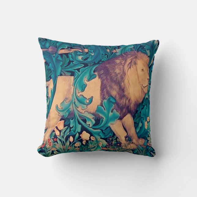 Lion in The Forest, William Morris Throw Pillow (Front)
