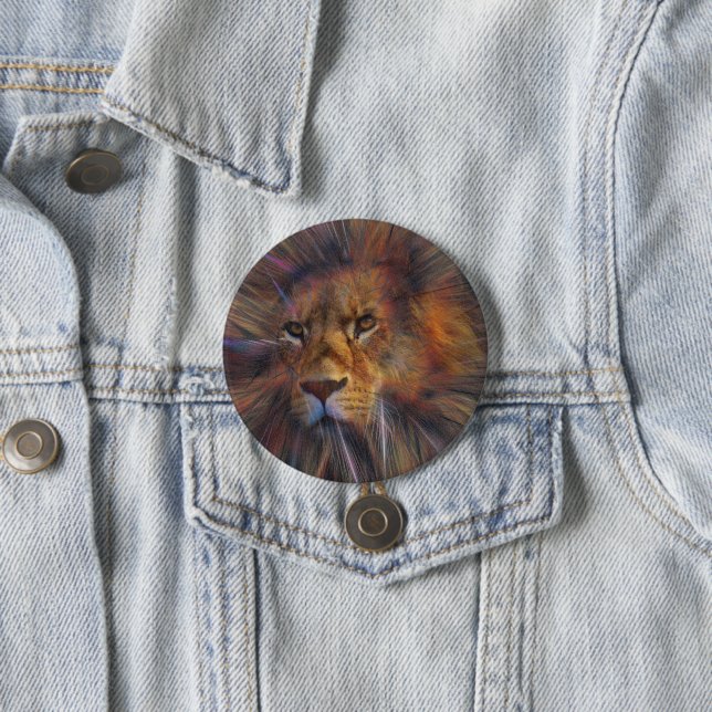 Lion in the Gallery Badge 3 Inch Round Button (In Situ)