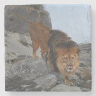 Lion in the Mountains (by Richard Friese) Stone Coaster
