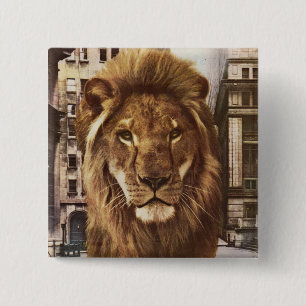 lion in town 2 inch square button