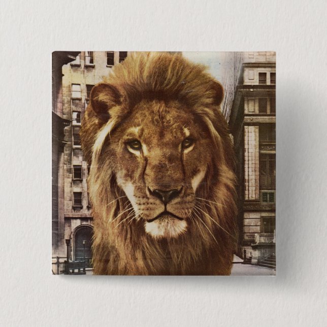 lion in town 2 inch square button (Front)