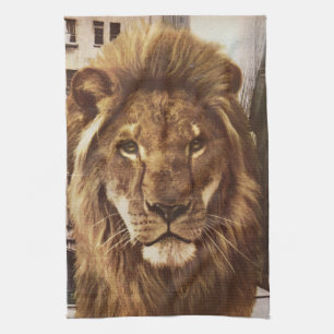 lion in town kitchen towel