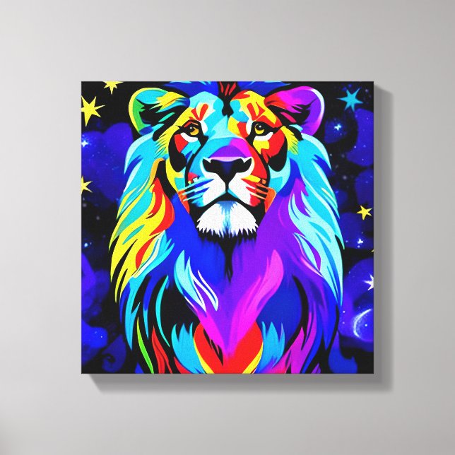 Lion - Inspirational Colourful Pop Art Poster Canvas Print (Front)
