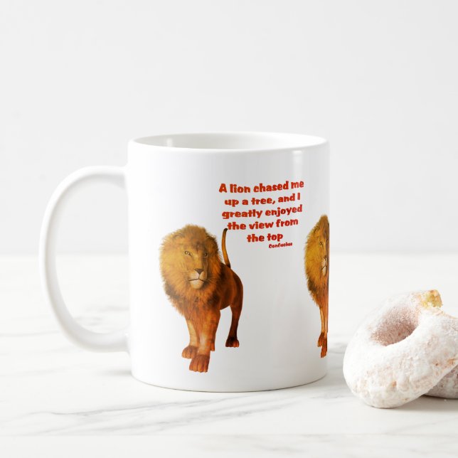 Lion Inspirational Confucius Attitude Quote  Coffee Mug (With Donut)