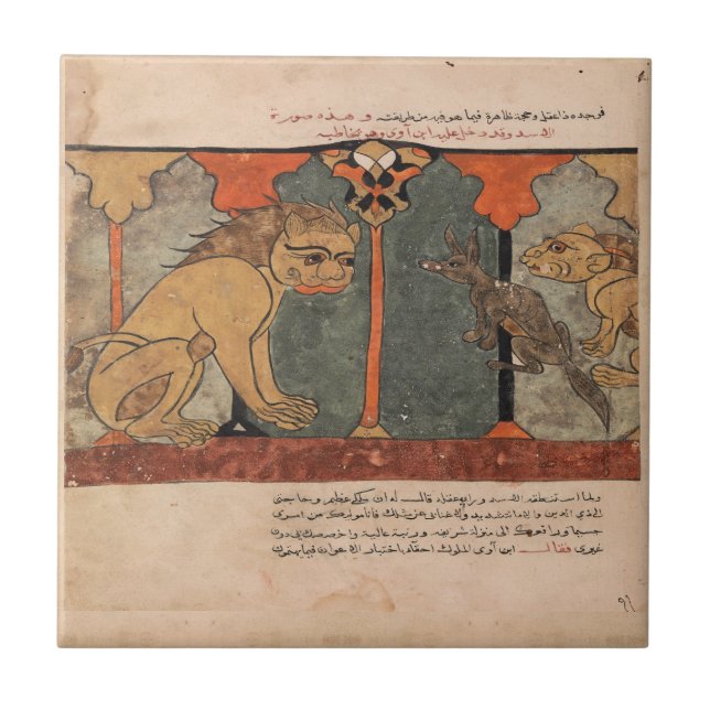 Lion Jackal Indian Renaissance Fable Tile (Front)