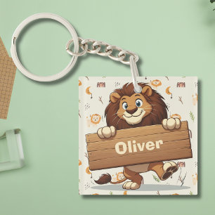 Lion joueur avec plaque de nom en bois