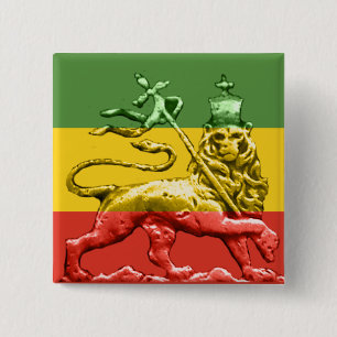 Lion Judah Rasta Reggae Colours 2 Inch Square Button