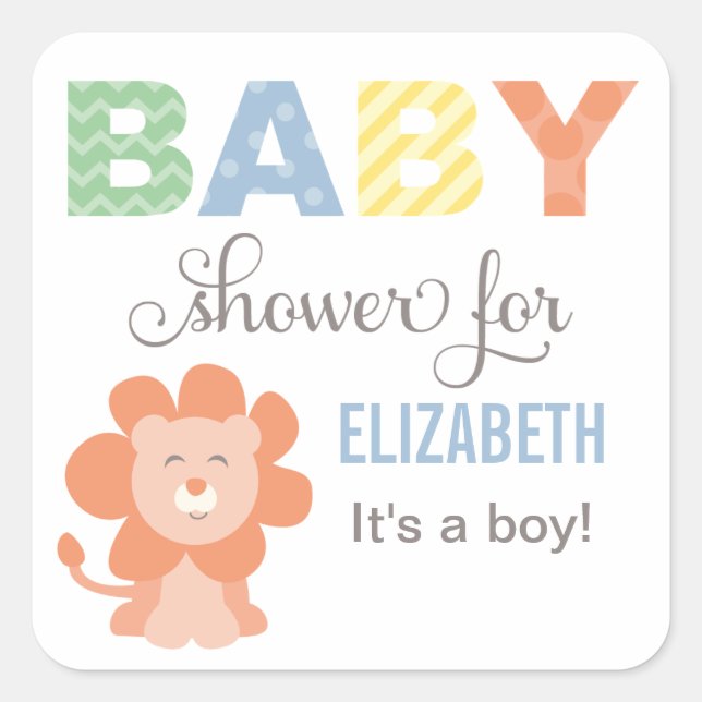 Lion Jungle Animal | Baby Boy Shower Square Sticker (Front)