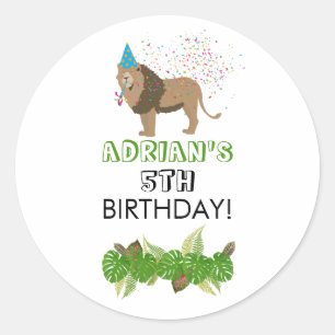 Lion Jungle Partying Animals Birthday Party Custom Classic Round Sticker