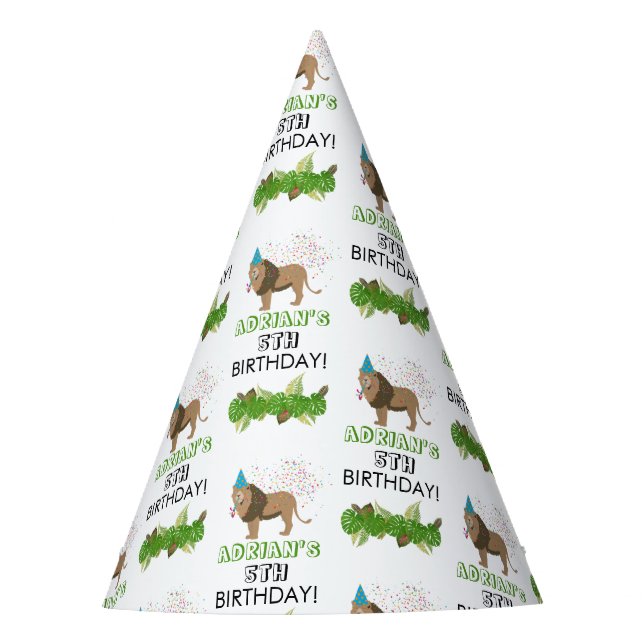 Lion Jungle Partying Animals Birthday Party Custom Party Hat (Front)