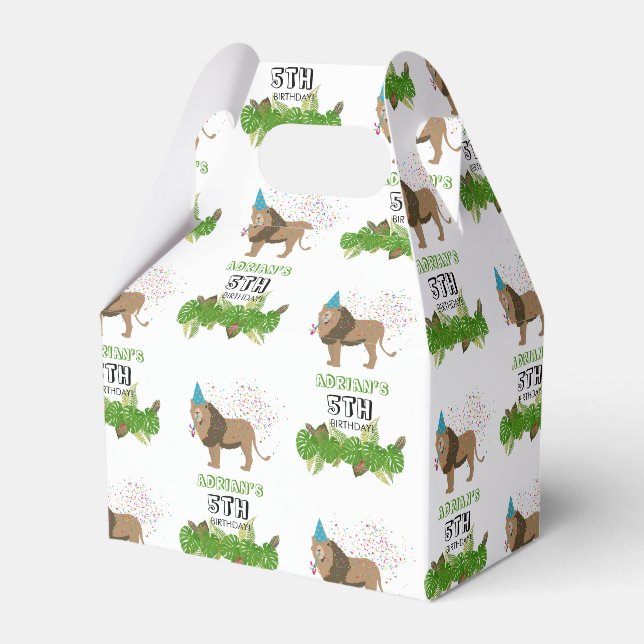 Lion Jungle Partying Animals Birthday Party Favor Box (Front Side)