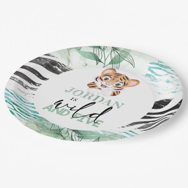 Lion Jungle Personalized 5th Birthday Paper Plate (Angled)