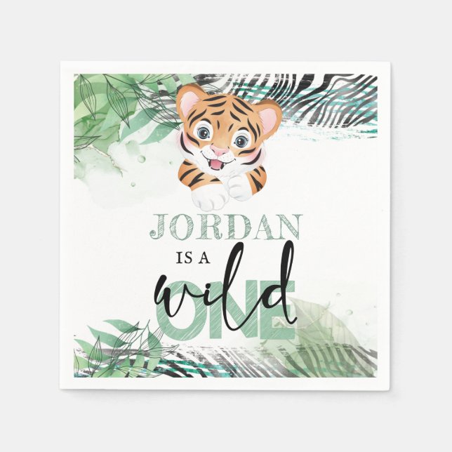 Lion Jungle Personalized First Birthday Napkin (Front)