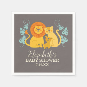 Lion Jungle Safari Grey Baby Boy Shower Napkin
