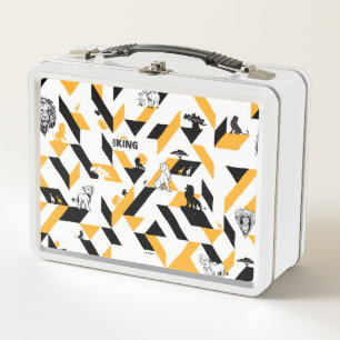 Lion King   Black & Gold Geometric Pattern Metal Lunch Box