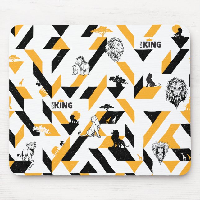Lion King | Black & Gold Geometric Pattern Mouse Pad (Front)