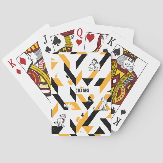 Lion King | Black & Gold Geometric Pattern Playing Cards (Back)