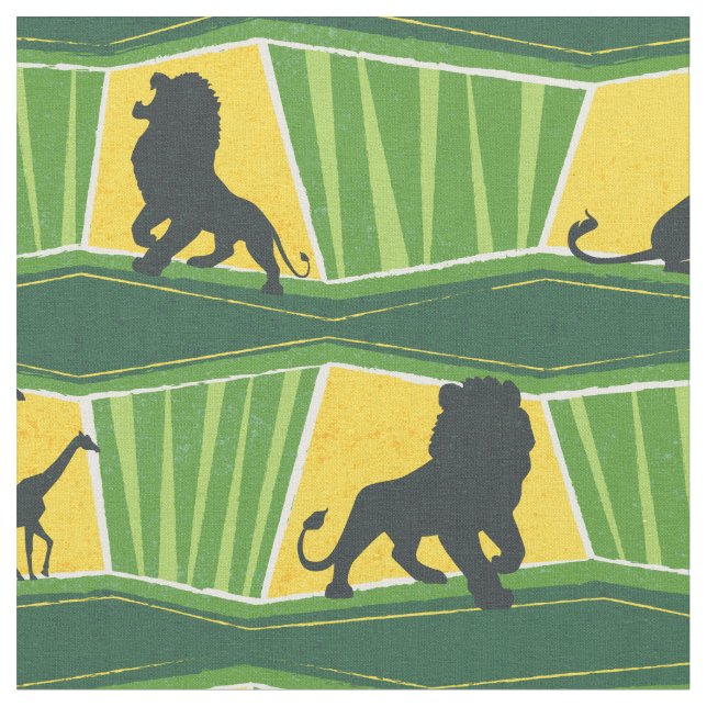 Lion King | Green & Gold Animal Pattern Fabric (Close Up)