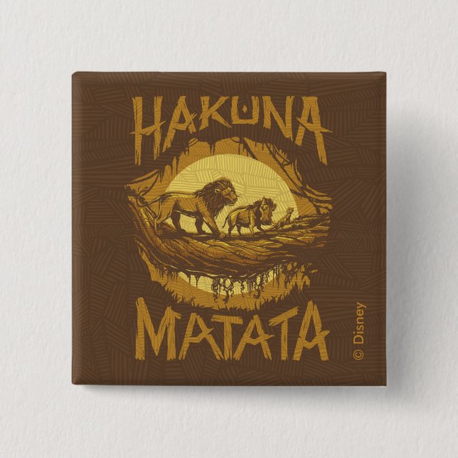 Lion King | "Hakuna Matata" Woodcut Design 2 Inch Square Button (Front)