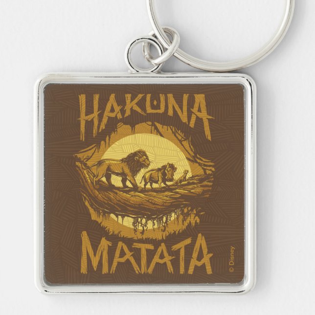 Lion King | "Hakuna Matata" Woodcut Design Keychain (Front)