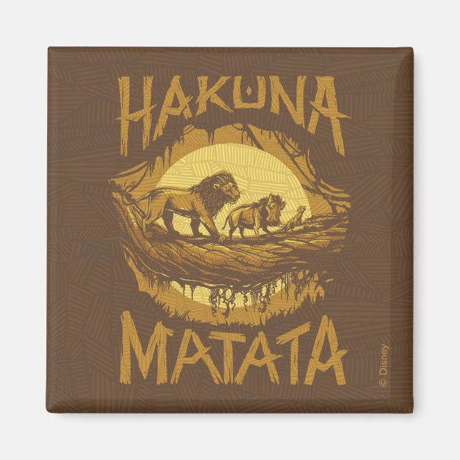 Lion King | "Hakuna Matata" Woodcut Design Magnet (Front)