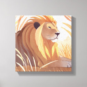 Lion King   Male Lion Nature Animal Watercolor Canvas Print