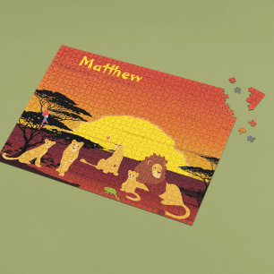 Lion King of Jungle Personalized Africa Jigsaw Puzzle