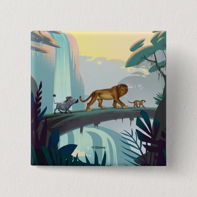 Lion King | Pumbaa, Simba, & Timon Crossing Log 2 Inch Square Button (Front)