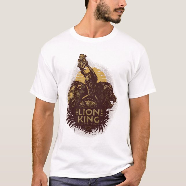 Lion King | Rafiki Presenting Simba Woodcut Design T-Shirt (Front)