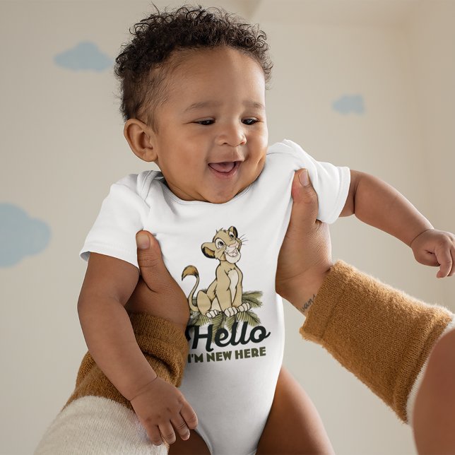 Lion King Simba Hello I'm New Here Baby Bodysuit (Baby wearing bodysuit)