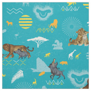Lion King   Teal Characters & Icons Pattern Fabric