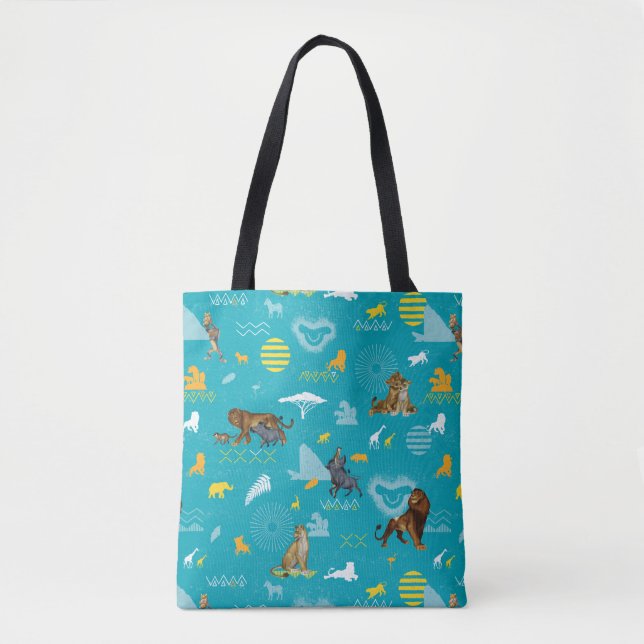 Lion King | Teal Characters & Icons Pattern Tote Bag (Front)