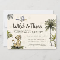 Lion King Wild and Three Birthday Invitation