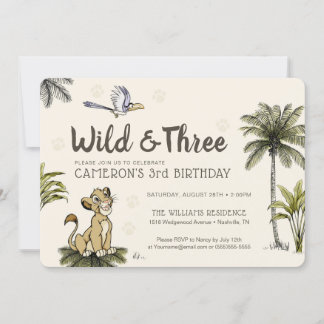 Lion King Wild and Three Birthday Invitation