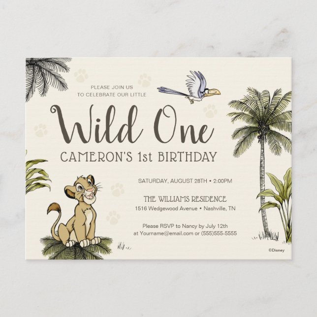 Lion King Wild One First Birthday Invitation Postcard (Front)